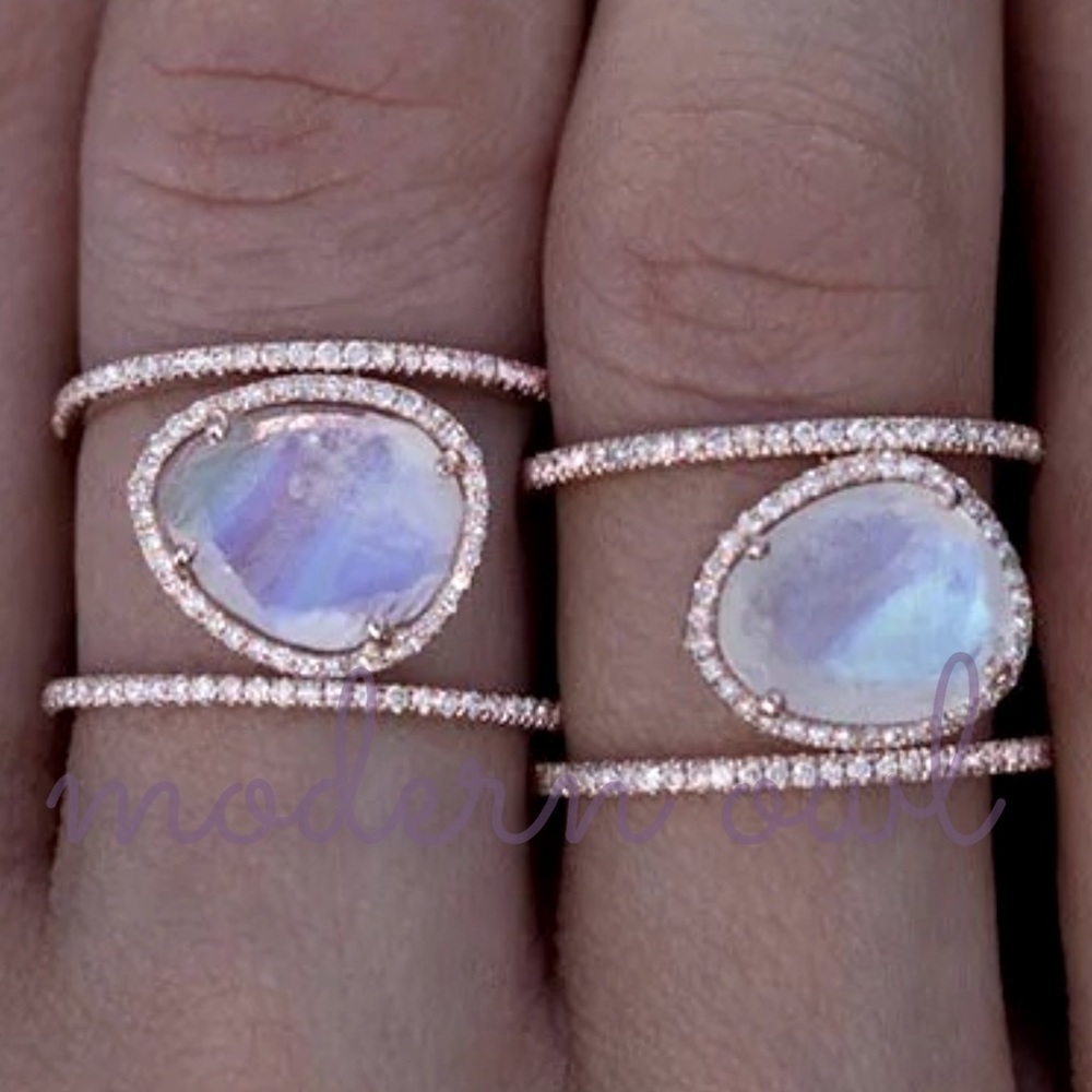 Double Layer Silver Floating Moonstone Ring